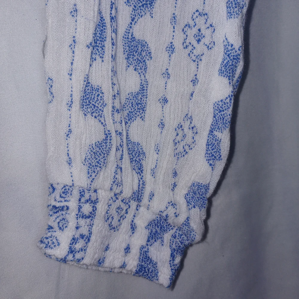True Craft M Blue & White Boho Shirt Fairy Flowy Festival Babygirl Scandi Hippie